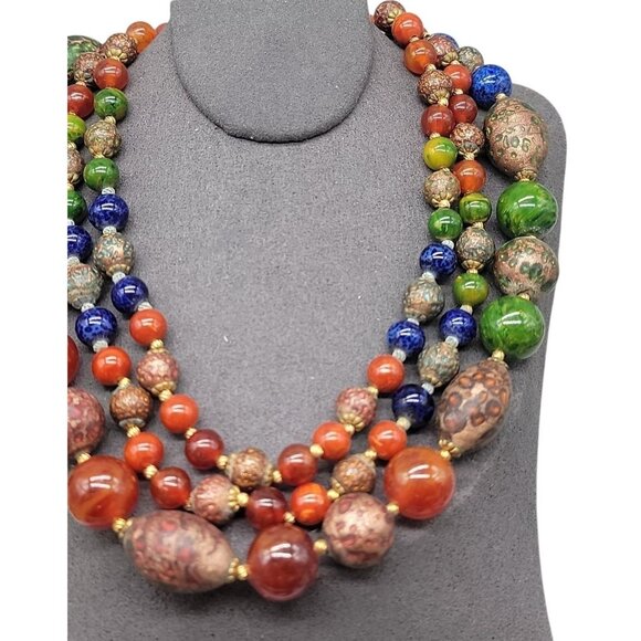 Hattie Carnegie Multistrand Beaded Choker Necklace 17" Multimedia Rare Signed - Picture 10 of 13